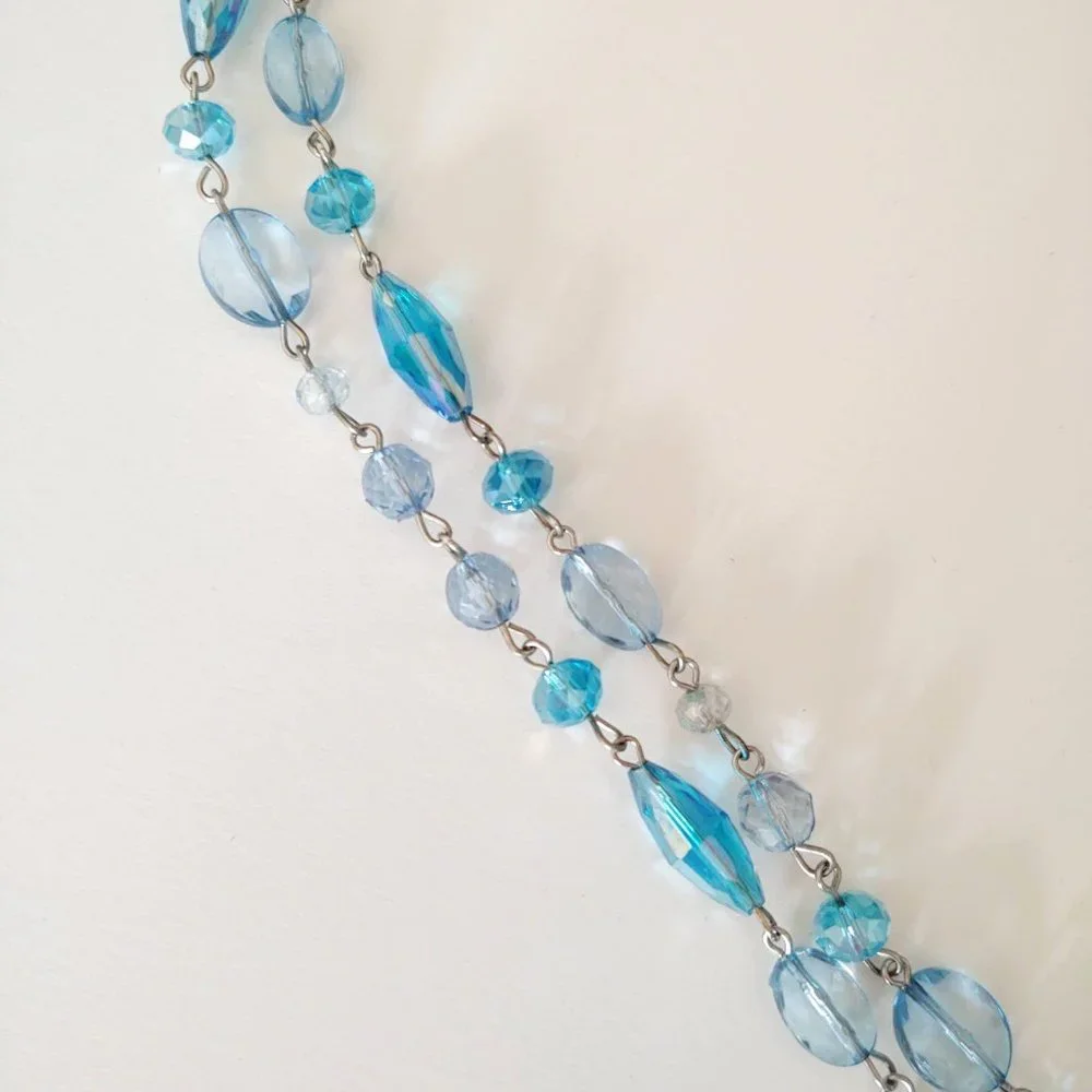Long double strand blue beaded necklace